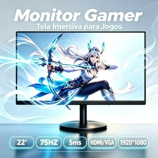 Monitor 22" Full HD 1080p 1920x1080, 2026 Novo, Tela LCD Interface Dupla para PC Escritório Casa