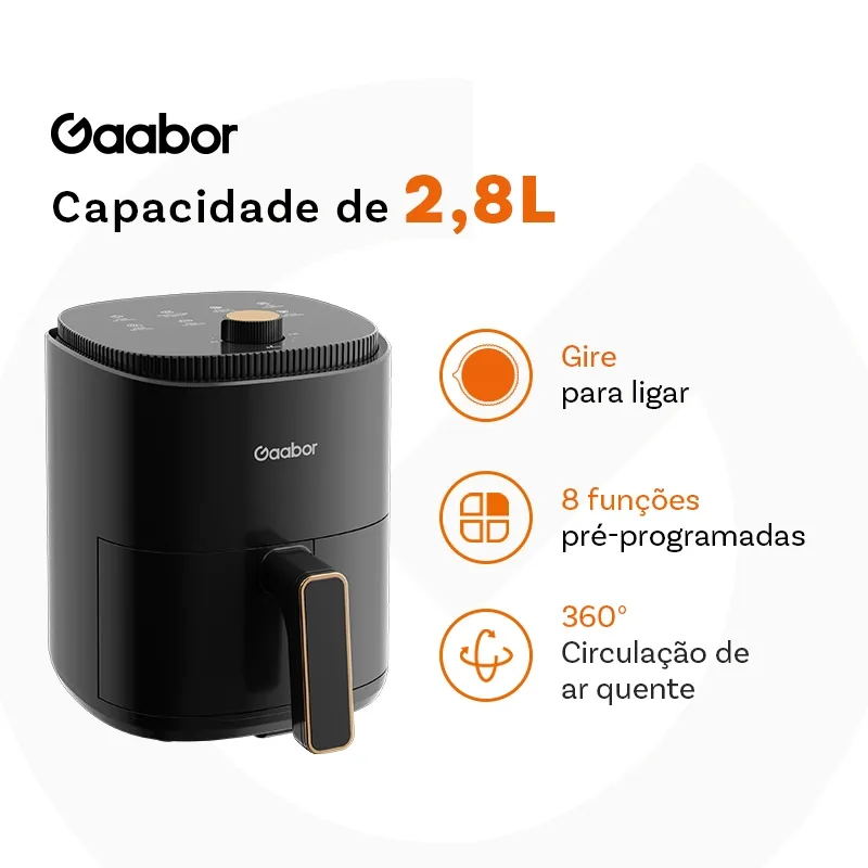 Gaabor Fritadeira 2,8L Air Fryer 360° Ar Quente Timer 60 Min 200°C Antiaderente Sem BPA AF-35M02A