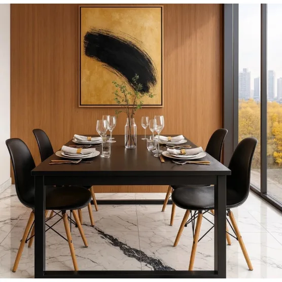 Mesa Industrial 120 cm + 4 Cadeiras Eames – Sala de Jantar, Cozinha e Ambientes Internos