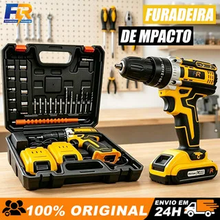 Furadeira Parafusadeira De Impacto Sem Fio 48V 3 Funções Kit Completo Com Acessórios Profissionais