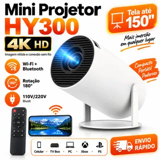 Projetor 4K HD 150 Polegadas Celular, Tv B0x, Xbox, PS, Pc, Wifi e Bluetooth HY300 Magcubic 110/220