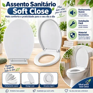 Assento Sanitário Tampa de Vaso Oval Soft Close Fechamento Suave Anti Impacto Instalação Fácil Material Resistente -K7