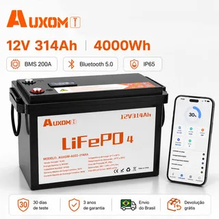 Bateria LiFePO4 12V 314Ah AUXOM Semi-Sólida c/ BMS 200A Motorhome Solar Off-Grid