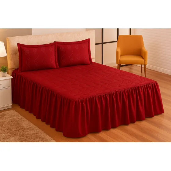 Jogo De Cama Colcha Com Babado Padrão Margadona 3 Peças