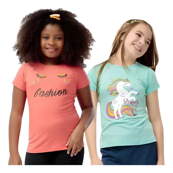 Kit 5 Blusinhas Infantil Feminina Modelos Estampados