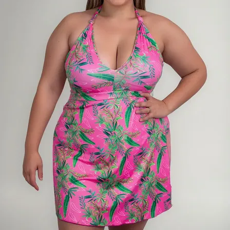 Maiô Plus Size Vestido Saída De Praia Com Saia Embutida