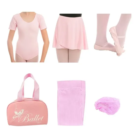Kit Meia Manga Ballet Balé Bailarina Uniforme 6peças C/bolsa