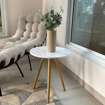 Mesa De Canto Redonda 45x50 Pé Palito Grande Mdf