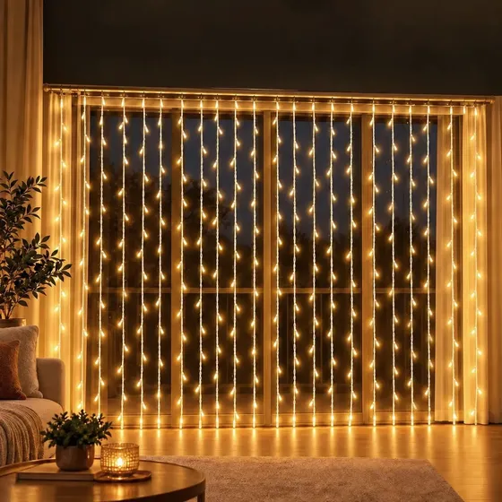 Cortina 500 Leds Branco Quente Fixa E Funções Aprova D'água