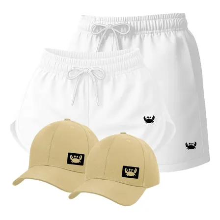 Kit Casal Namorados Short Moda Praia Bermuda Boné Aba Curva