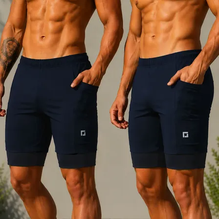 Bermuda Masculina De Corrida Com Bolsos Kit 2 Peças