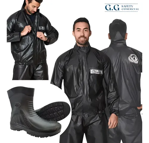 Kit Capa De Chuva Moto Pvc + Bota Impermeavel Motoqueiro