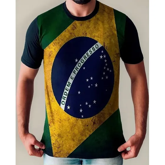 Camisa Camiseta Bandeira Do Brasil Full Print Pátria Amada