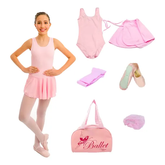 Kit Completo Infantil Ballet Balé 6 Peças Com Bolsa