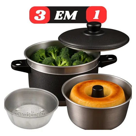 Panela Multi Uso 3x1 Forma De Pudim Ou Legumes Cuscuz Vapor