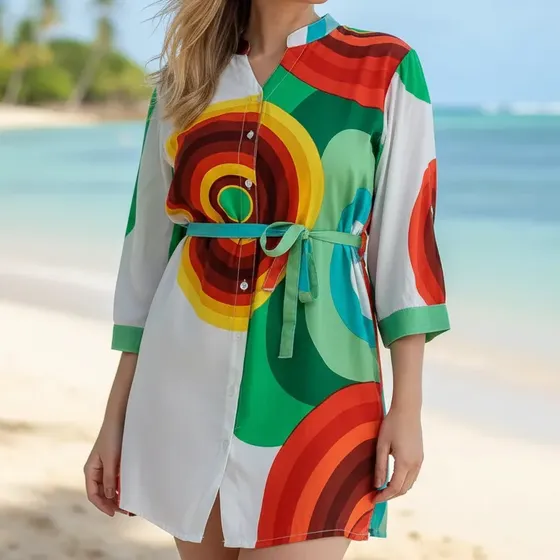 Saída Praia De Banho Camisão Kimono Bata Estampada Plus Size