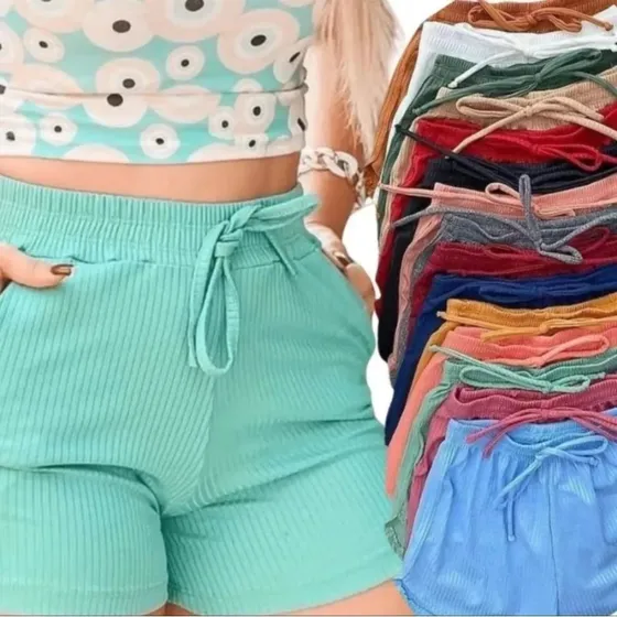 Kit 5 Short Shortinho Malha Canelado Feminino Moda Praia