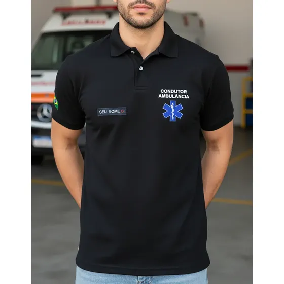 Camisa Polo Condutor Veículo Ambulância Bordado Mod3