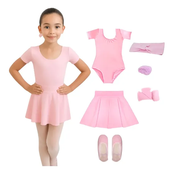 Kit Ballet Uniforme Infantil 6 Itens Bailarina Rosa