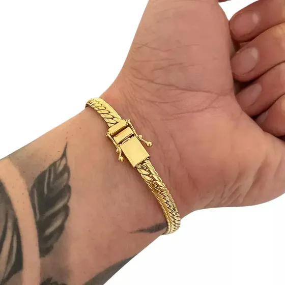 Pulseira Masculina Grumet Flat 6mm Banhada A Ouro 18k