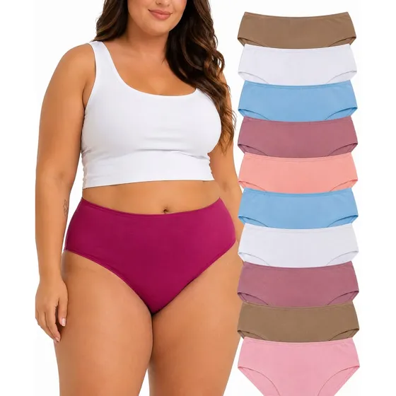 Kit 10 Calcinha Tanga Algodão Plus Size Cós Alto Confortável