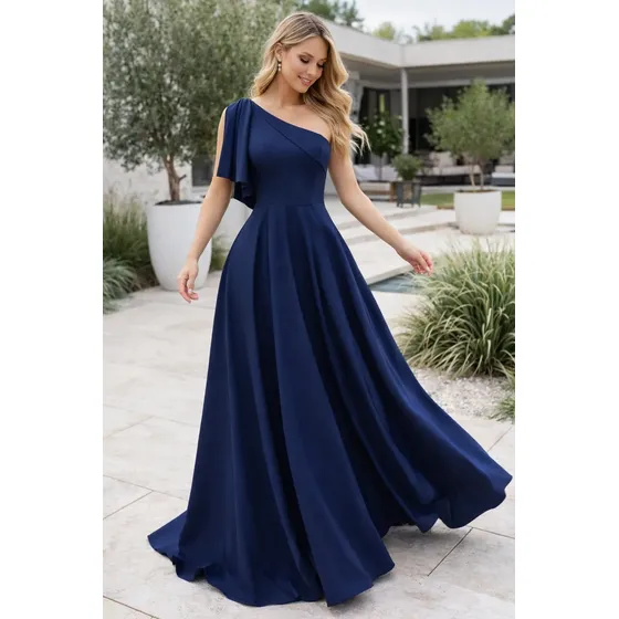 Vestido Londo De Festa, Madrinha Em Malha Ombro Único Jhuly