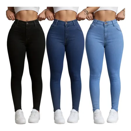 Kit 3 Calça Jeans Feminina Siknny Cintura Alta Premium