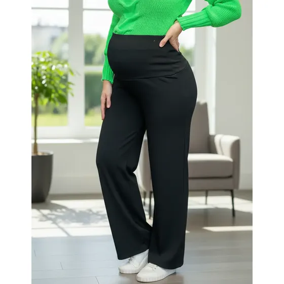 Calça Gestante Grávida Wide Leg Mom Pantalona Maternidade