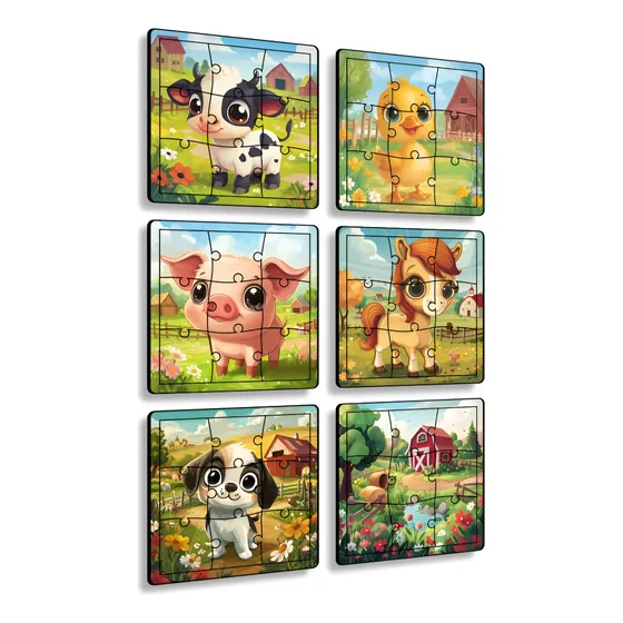 Kit 6 Jogos Quebra Cabeça Infantil Em Madeira Mdf Safari