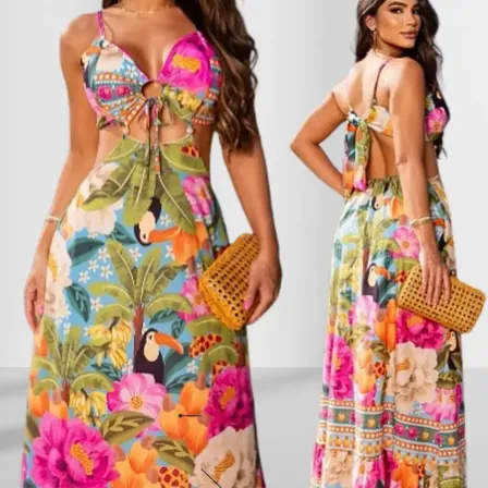 Vestido Feminino Longo Estampado Verão Casual Elegante -1980