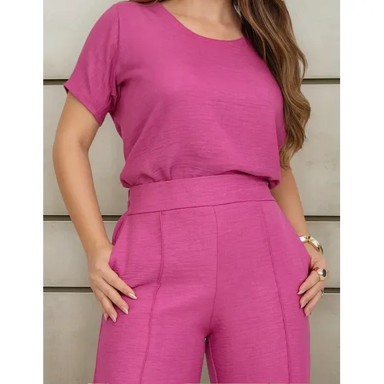 Conjunto Social Feminino Alfaiataria Calça Wide Leg Elegante