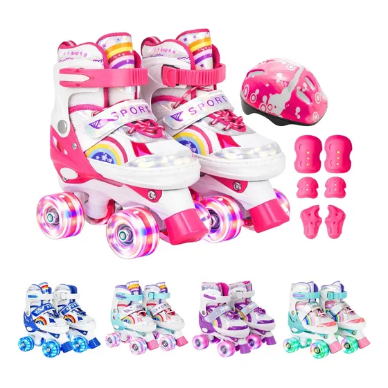 Patins 4 Rodas Infantil Ajustável Roda Led Com Proteção