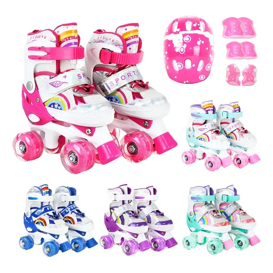 Patins Infantil Ajustável 4 Rodas Rodinha Led Kit Proteção