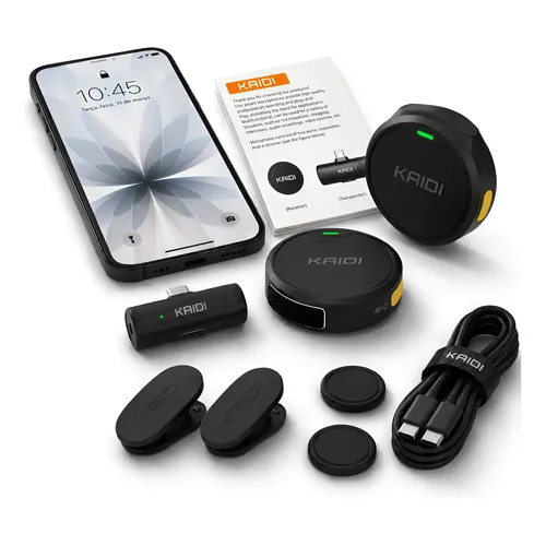 Microfone Lapela Redondo Imã Sem Fio Preto Duplo Anti Ruído