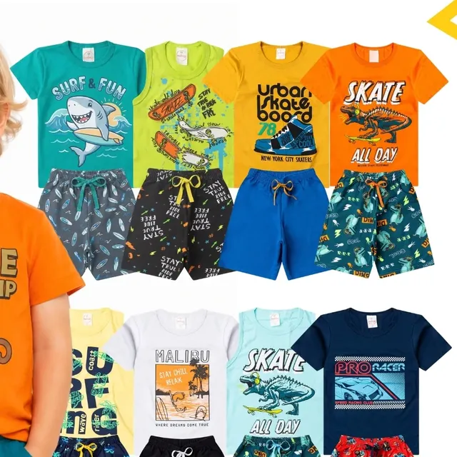 Kit Infantil Menino Verão 10 Peças Roupas Camiseta E Bermuda