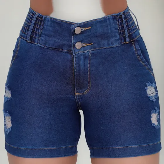 Bermuda Jeans Feminina Com Elástico No Cós Empina Bumbum