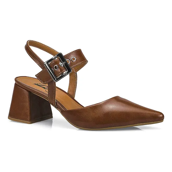 Scarpin Feminino Bico Fino Salto Bloco Com Fivela 18400