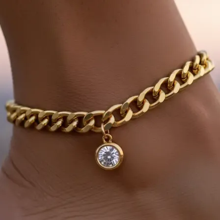 Tornozeleira Feminina Grossa Banhada Ouro 18k - Dona Fiuca