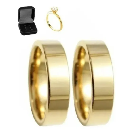 Par De Aliança Ouro 18k Tungstênio 6mm Reta + Anel Solitário
