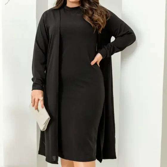 Conjunto Lanzinha 3 Peças Evangélico Vestido Sobretudo Lindo