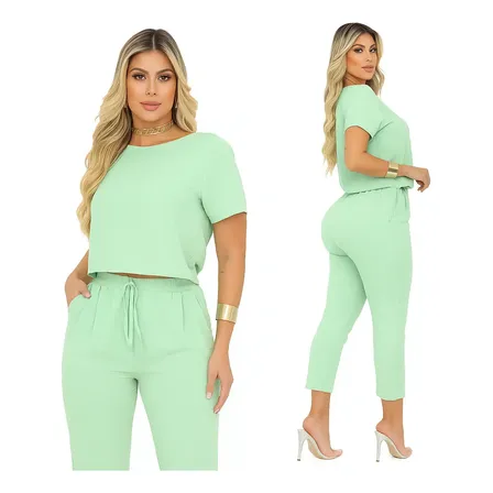 Conjunto Feminino Plus Size Soltinho Blusa E Calça Com Bolso