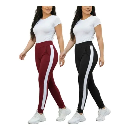 Kit 2 Calças Jogger Feminina Crepe Listra Lateral Amariti