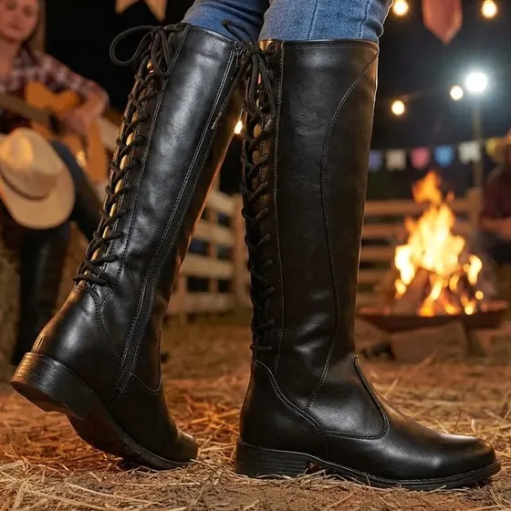 Bota Montaria Clássica Cano Longo Feminina Coturno Confort
