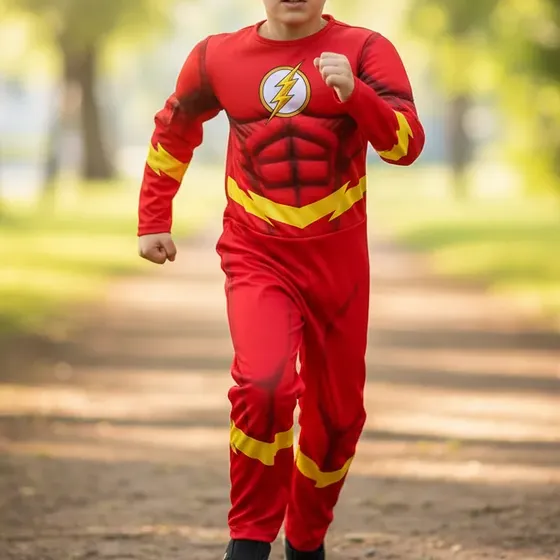 Fantasia Longa Infantil Do Flash Com Enchimento E Máscara