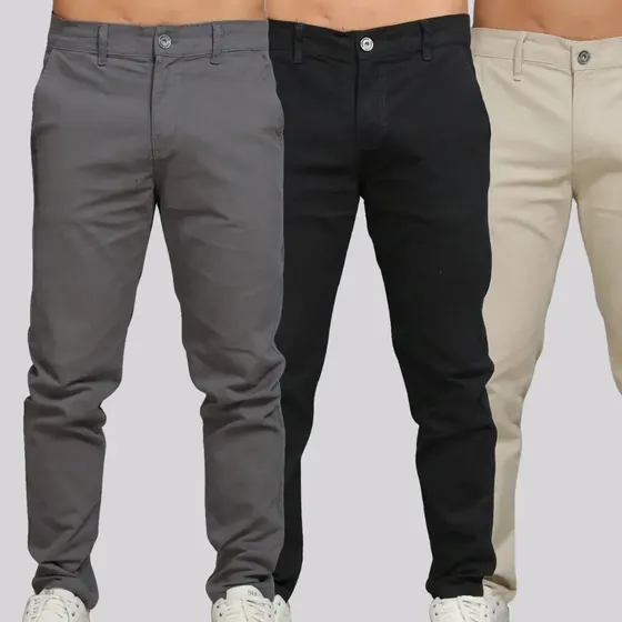 Kit 3 Calça Sarja Masculina Calca Masculino C/lycra Elastano