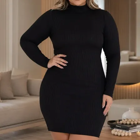 Vestido Plus Size Tubinho Curto Manga Longa Modelador Até G4