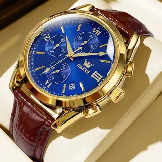 Relógio Masculino Original Olevs 2872 Couro Luminoso Vintage