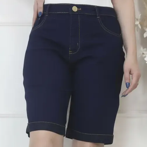 Bermuda Jeans Feminina Cintura Alta Elastano Lançamento