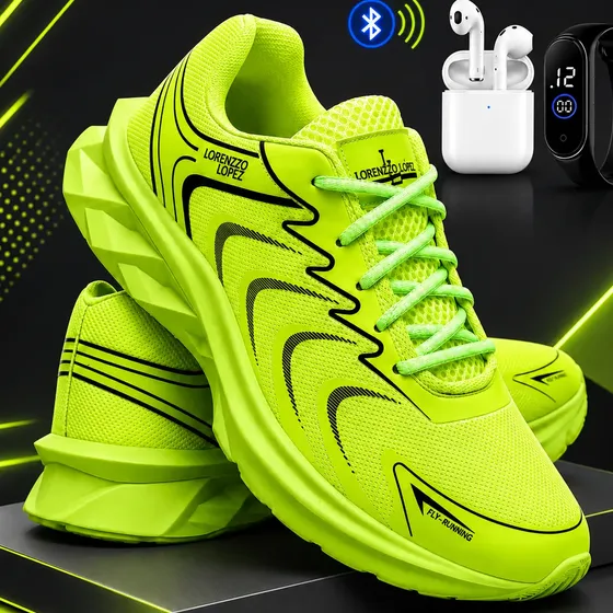 Kit Tênis Esportivo Com Relógio Digital E Fone Caminhada