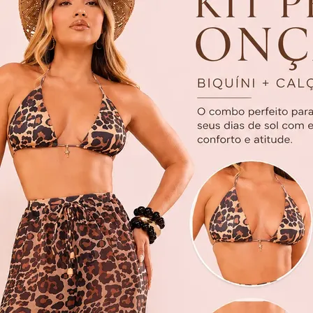 Conjunto Estampado Calça + Biquíni Cintura Alta Tule Animal